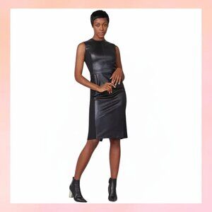 Spanx Leather Like Mixed Media Fitted Sheath Dress Size L Black
